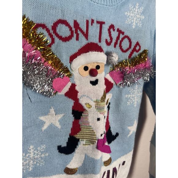 No Boundaries Juniors Christmas Sweater Don't Stop Believin' Ugly Sweater Size S - Picture 2 of 6